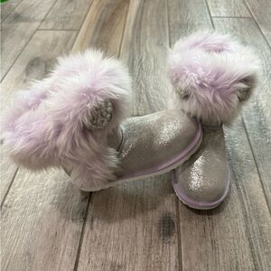 UGG Kids Silver and Lavender Fluffy Boots